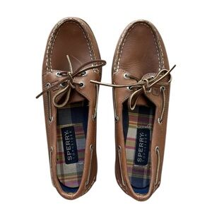 Sperry Women’s Authentic Original 2-Eye Leather Topsider Boat Shoe in Tan Size 8